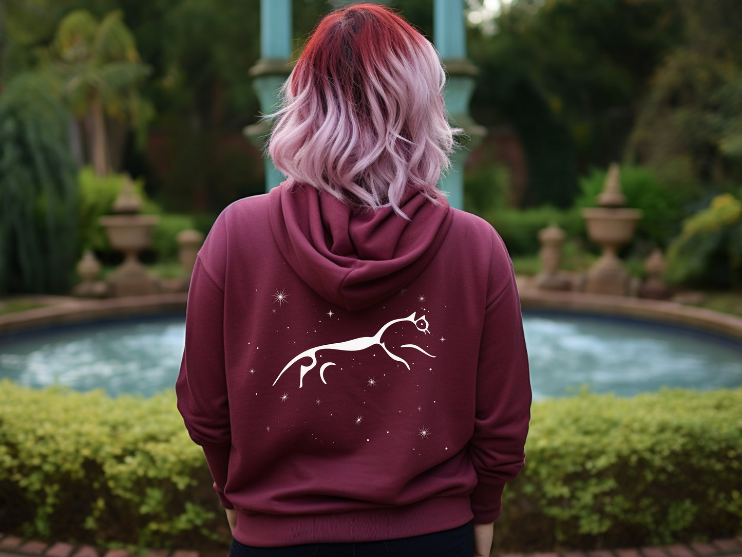Celestial Back Print Hoodie in Maroon