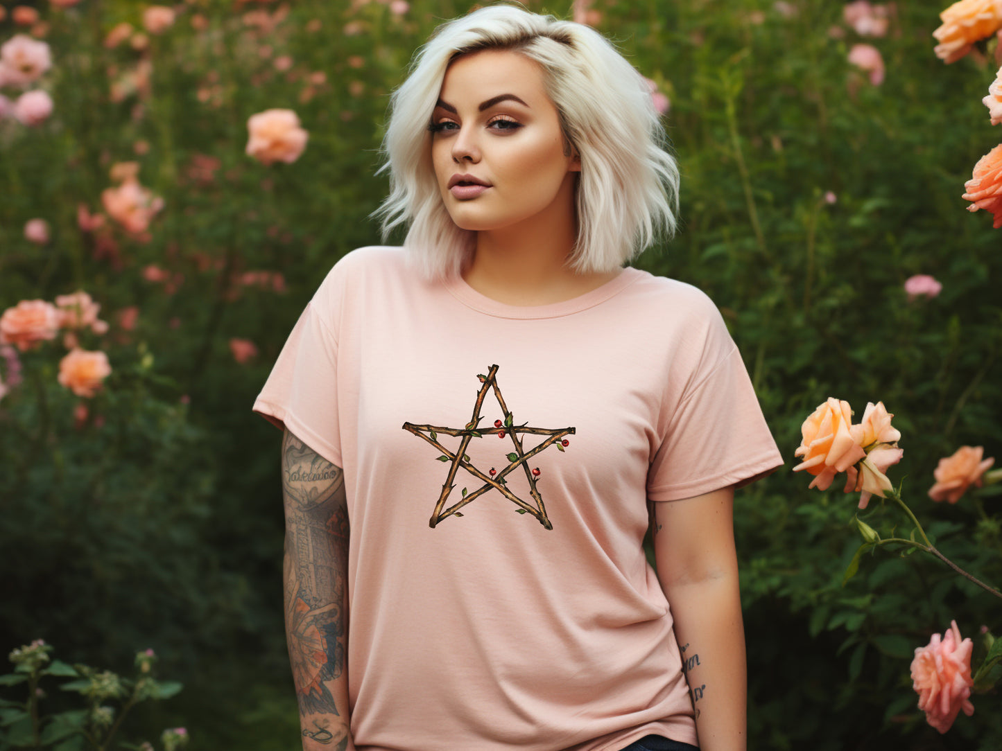 Double Sided Pentacle T-Shirt in Heather Peach