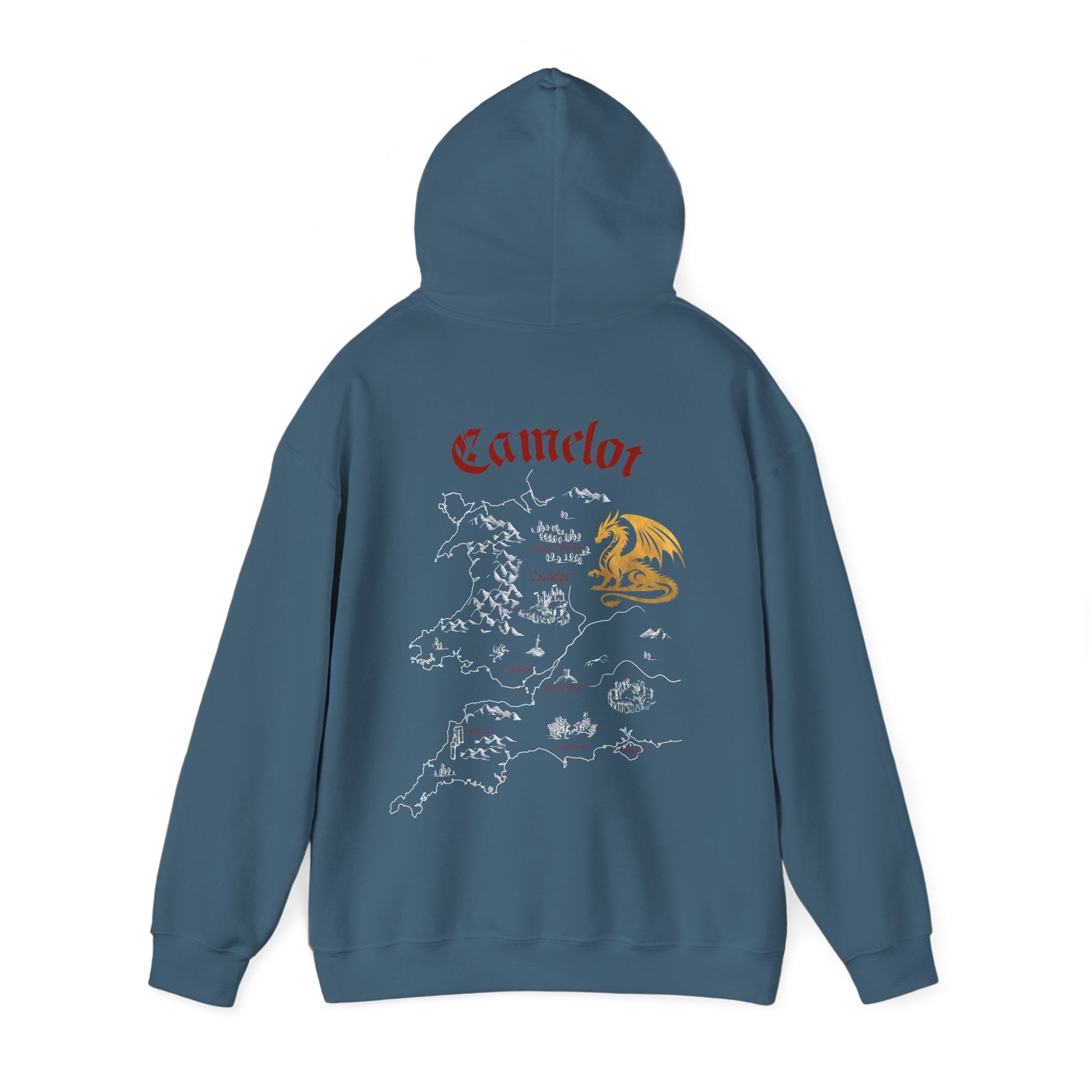 King Arthur's Camelot Hoodie with Front and Back Print in Indigo