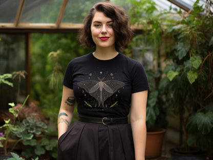 Black T-Shirt with moonlight fairy moth design