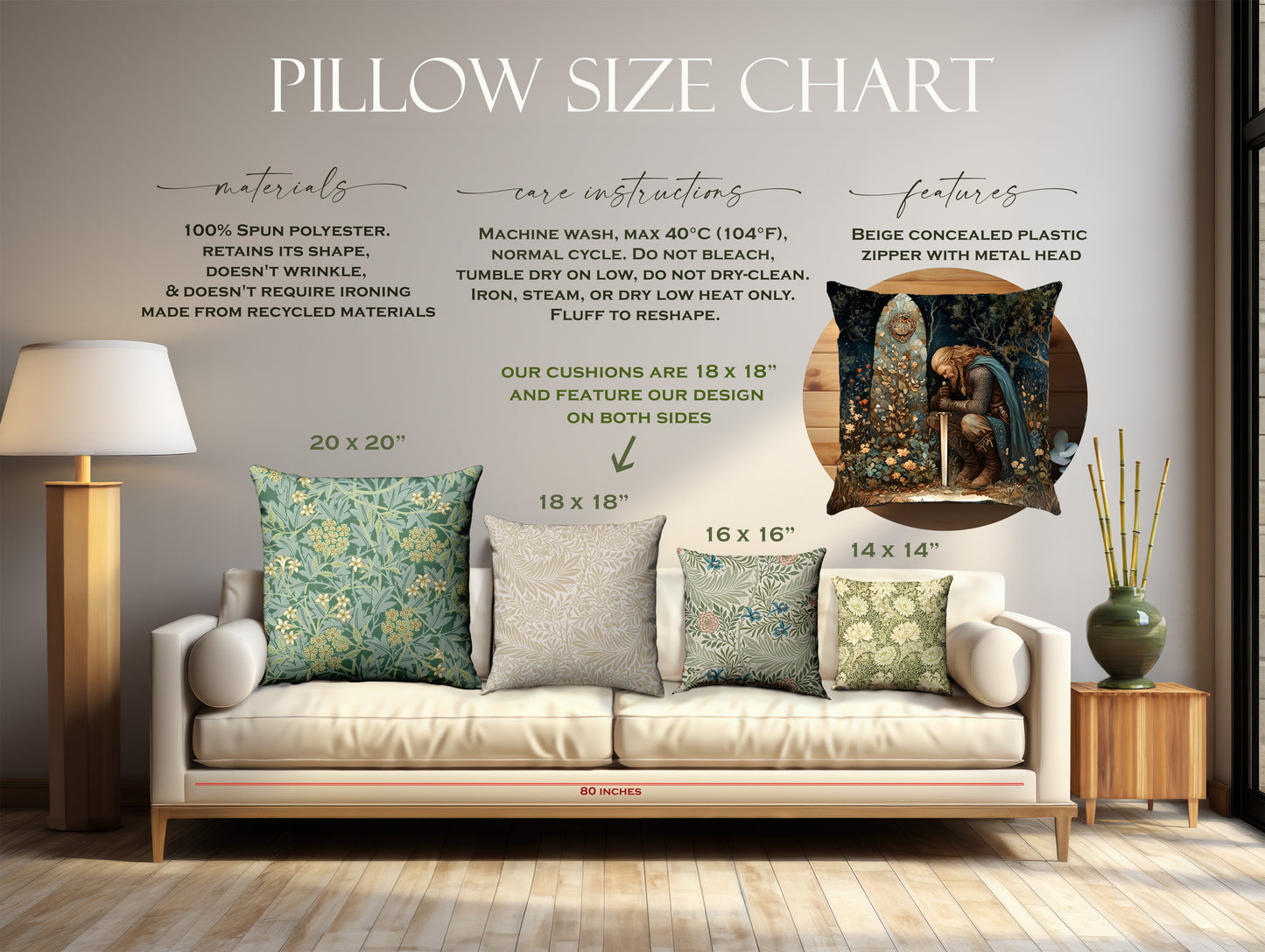 Prince Llewellyn at Gelert’s Grave Cushion – 18x18” Velvet Feel Welsh Folklore Art Pillow with Plump Insert