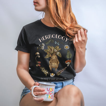 Black T_shirt featuring a Herbology design