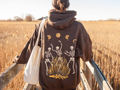 Dancing Skeleton and Bonfire Hoodie in chocolate