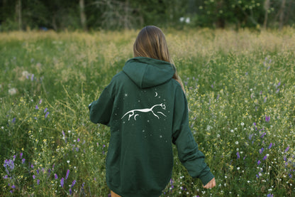 Celestial Back Print Hoodie in Forest Green