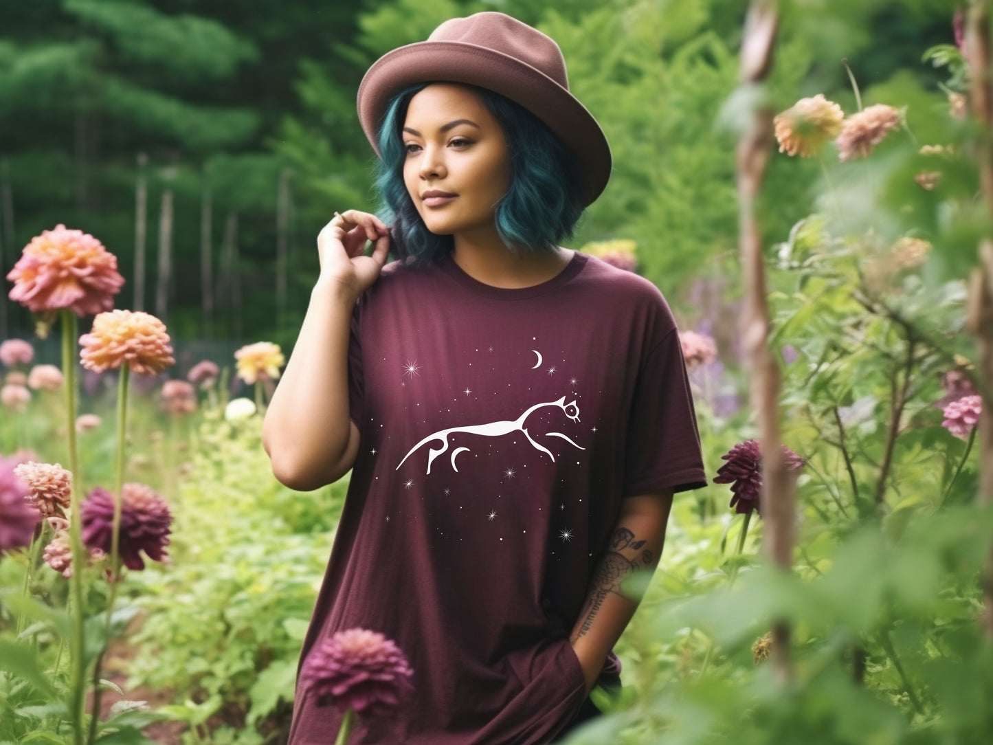 Celestial Uffington Horse T-Shirt in Maroon