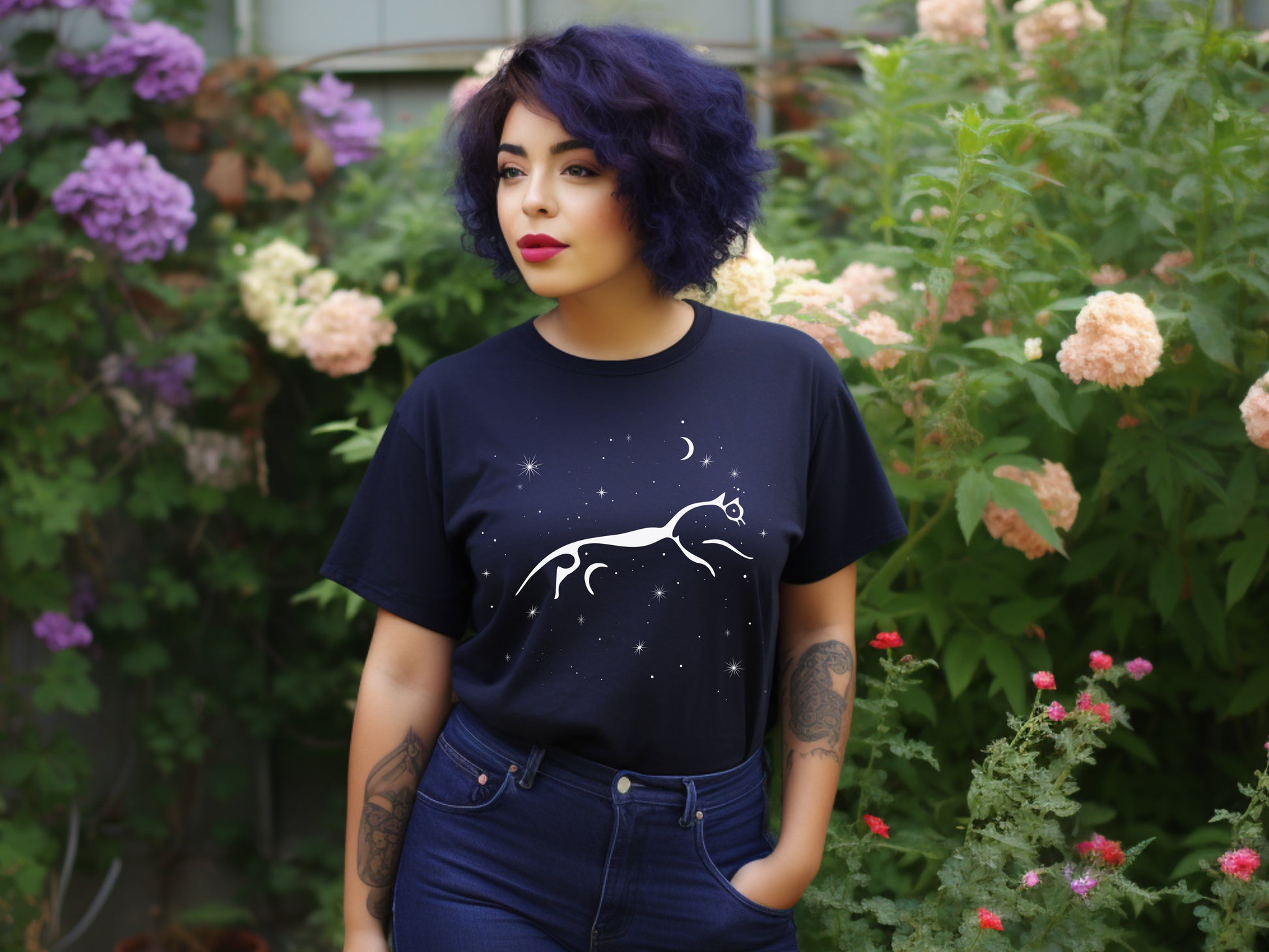 Celestial Uffington Horse T-Shirt in Navy