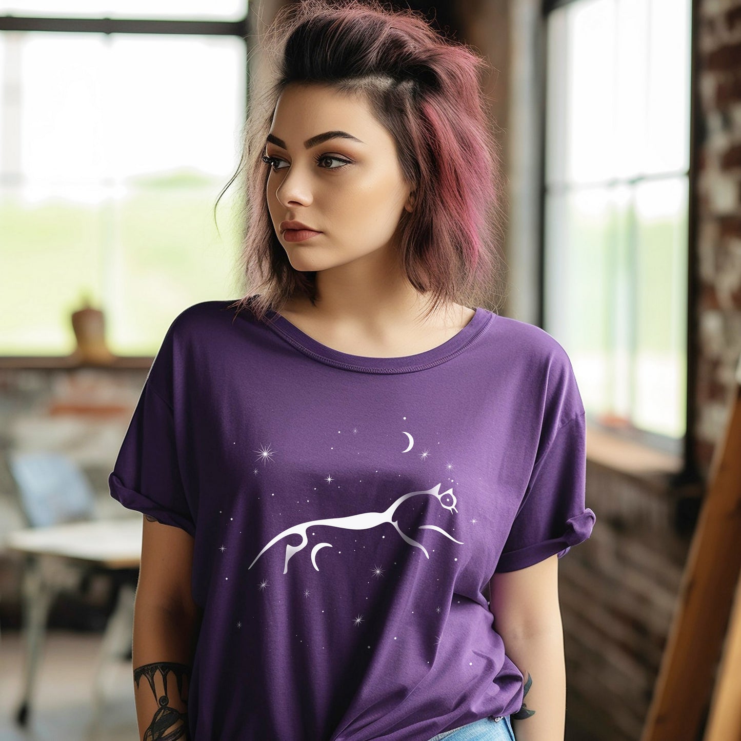 Celestial Uffington Horse T-Shirt in Team Purple