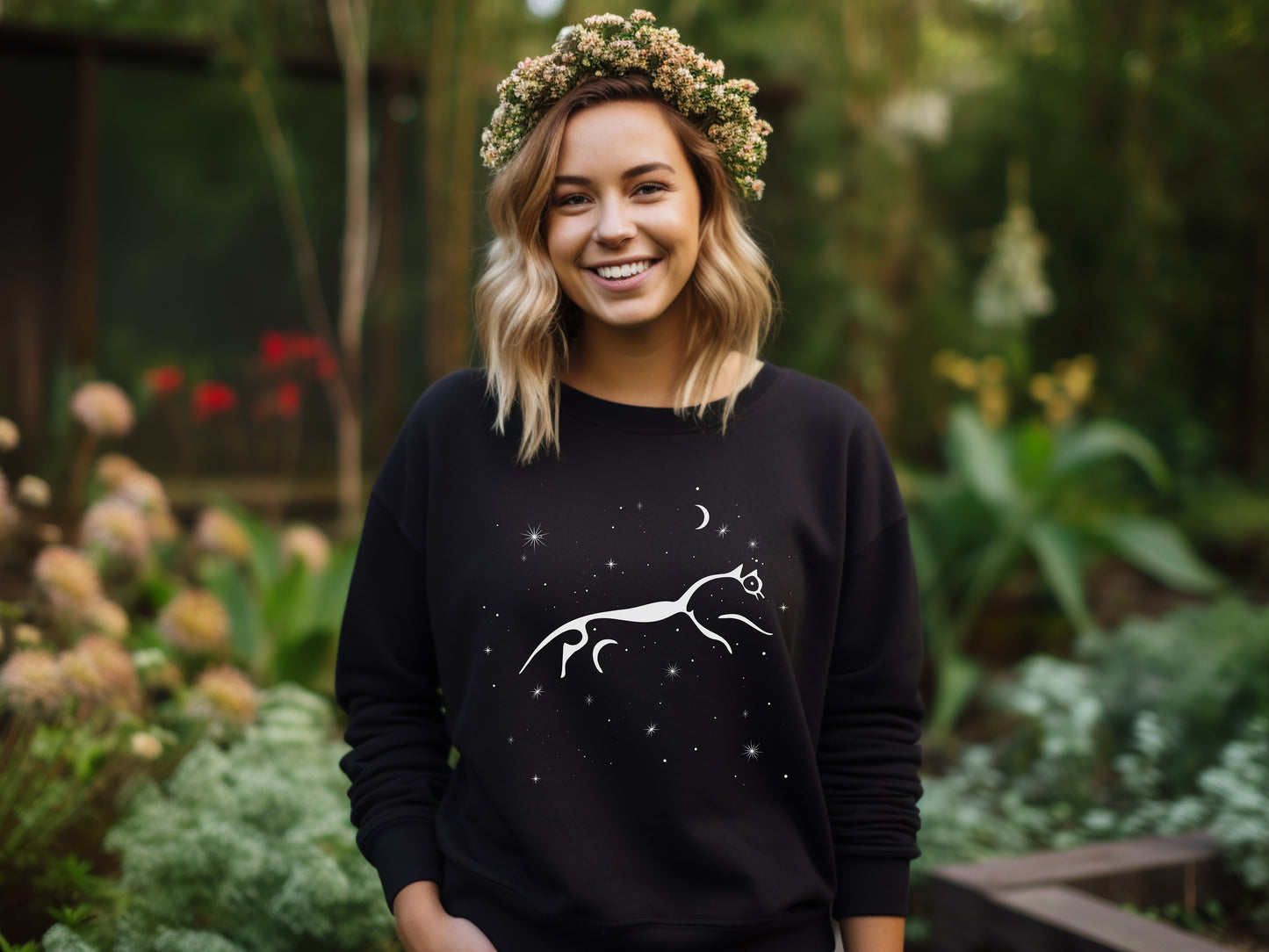 Celestial Uffington Horse Sweatshirt in black