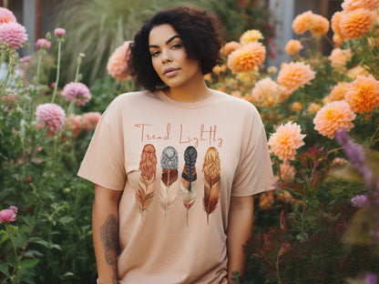 Tread Lightly Mindfulness T-Shirt in Heather Peach