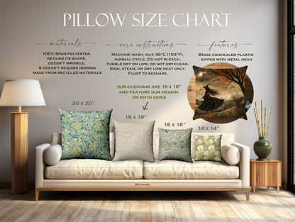 All Hallows’ Twilight Cushion – Witch in the Autumn Meadow, 18x18" Faux Suede, Autumn Witchy Home Decor
