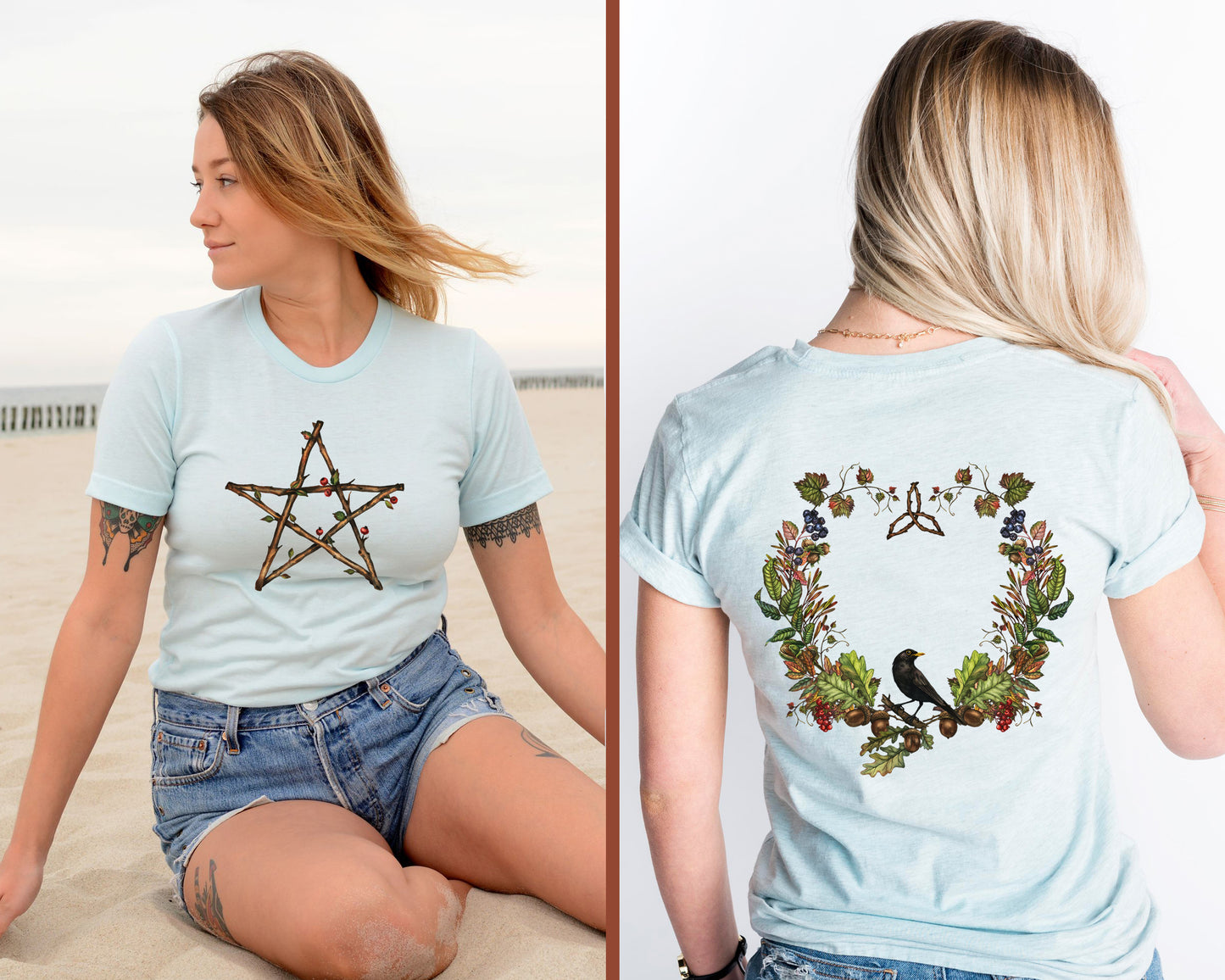 Double Sided Pentacle T-Shirt in Ice Blue