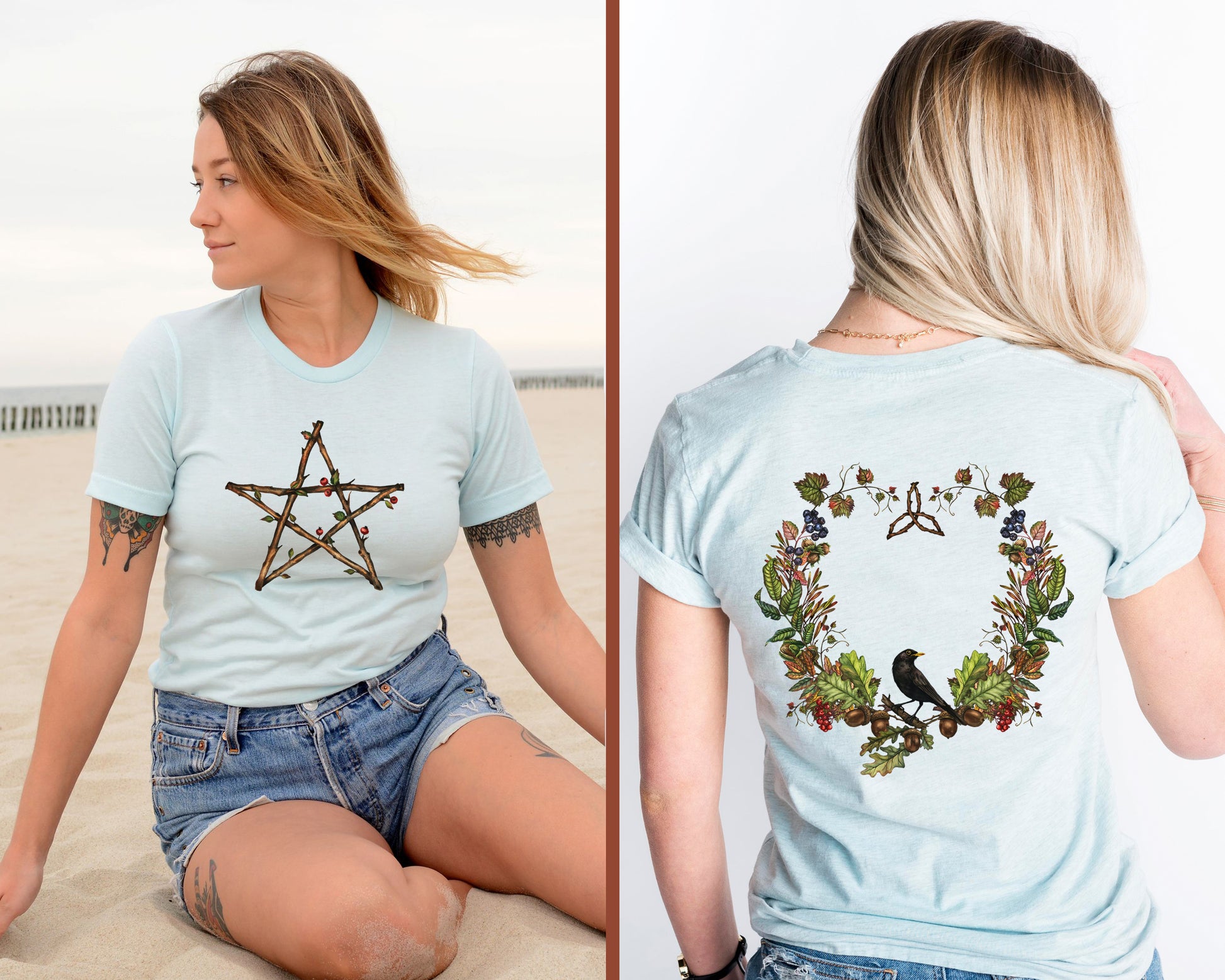 Double Sided Pentacle T-Shirt in Ice Blue