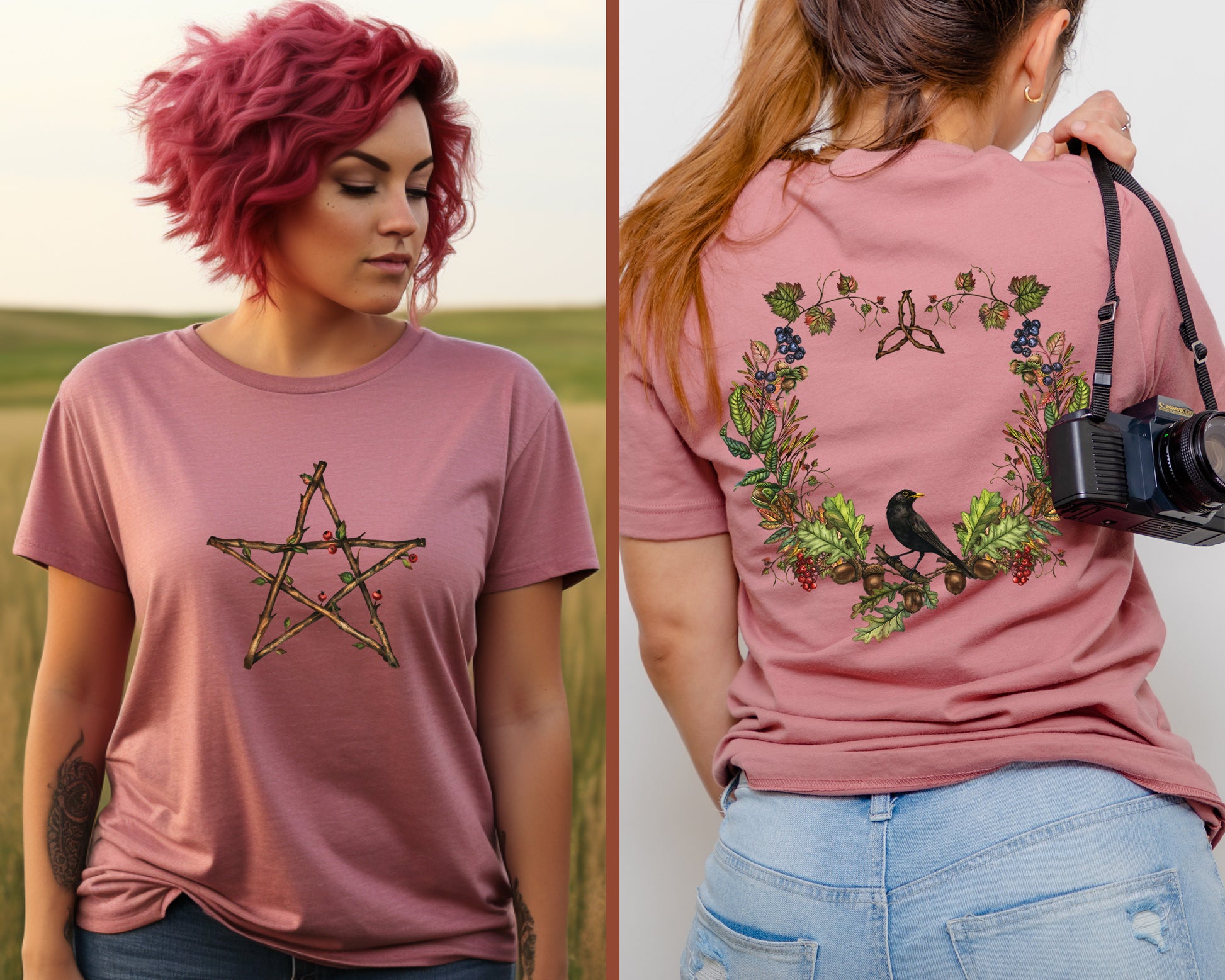 Double Sided Pentacle T-Shirt in Mauve