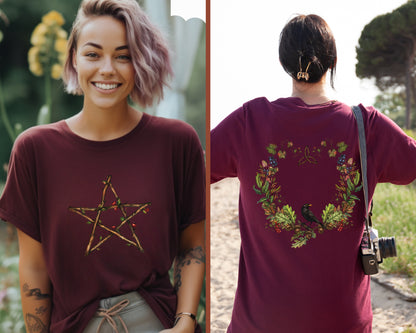 Double Sided Pentacle T-Shirt in Maroon