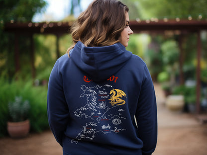 King Arthur's Camelot Hoodie with Front and Back Print in Indigo