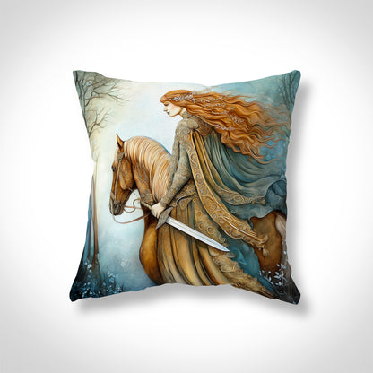 Princess Gwenllian Faux Suede Cushion – Welsh Warrior Queen, 18x18” Folklore Art Pillow