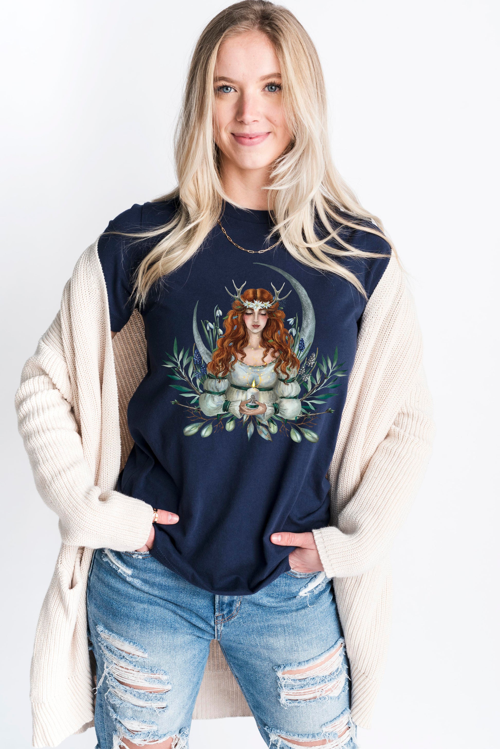 Imbolc Goddess T-Shirt in navy