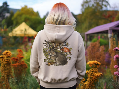 Jackalope hoodie with front and back print in sand