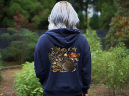 Jackalope hoodie with front and back print in navy