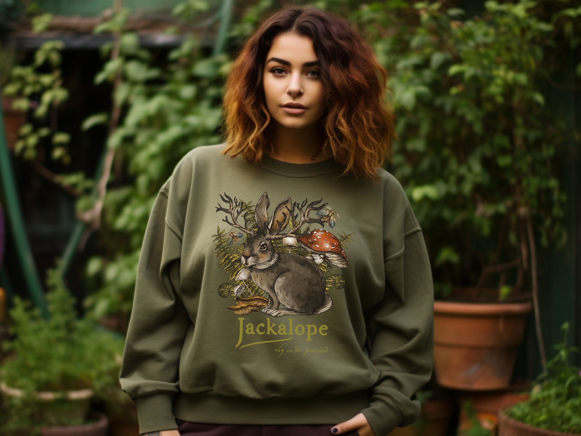 Jackalope sweatshirt in military green