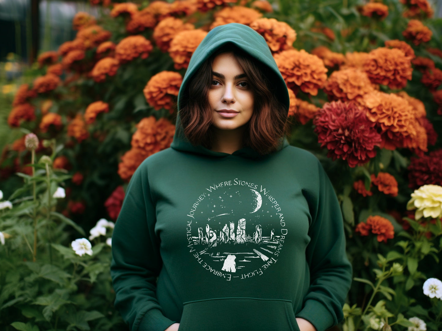 Mystical Stones Hoodie in Forest green