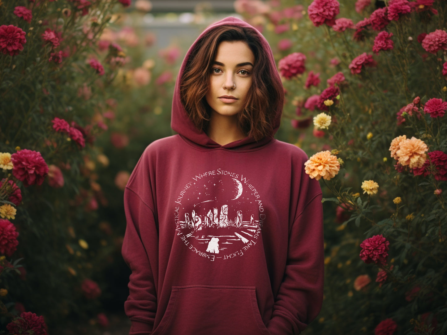 Mystical Stones Hoodie in Maroon