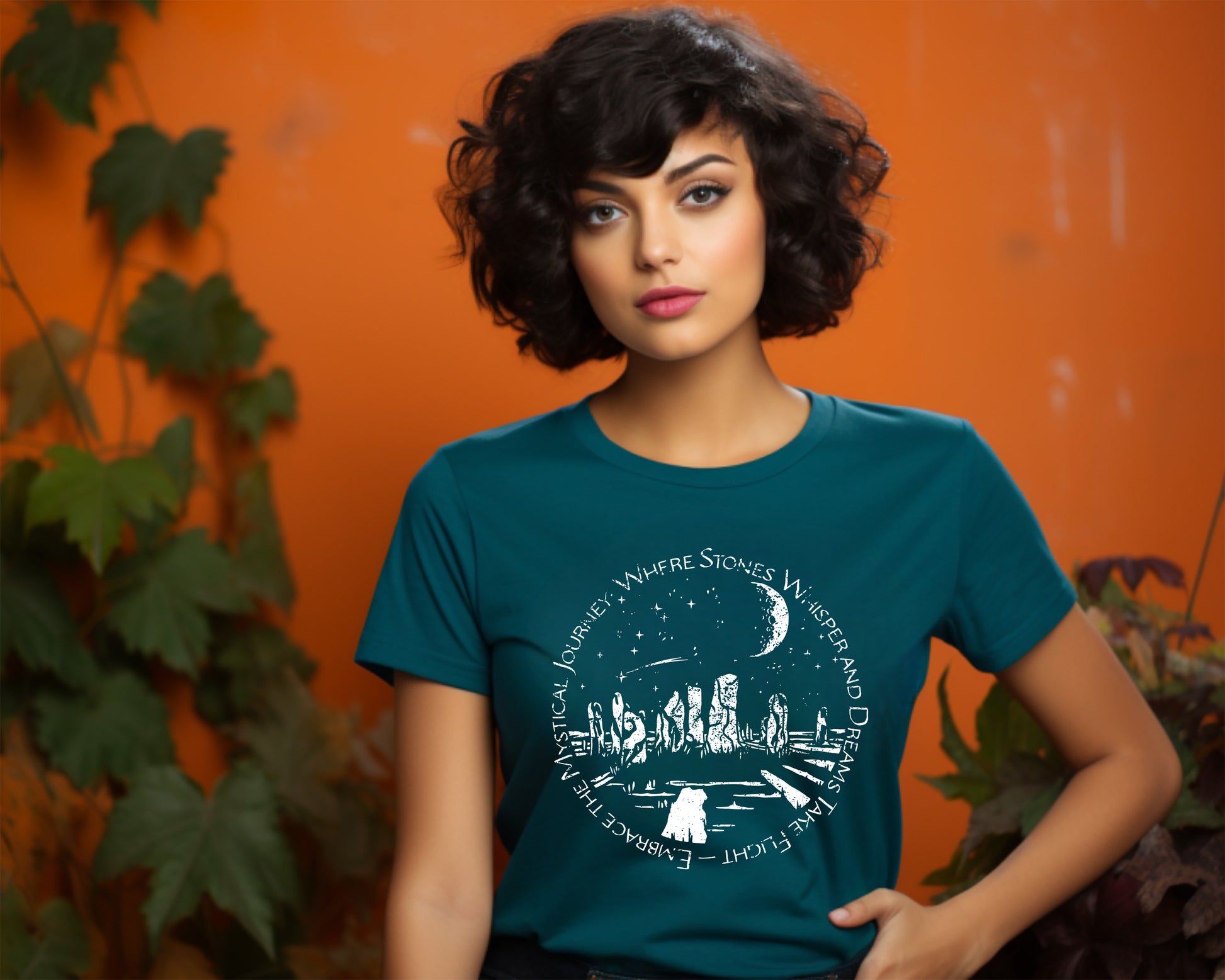 Mystical Stones t-shirt in deep teal