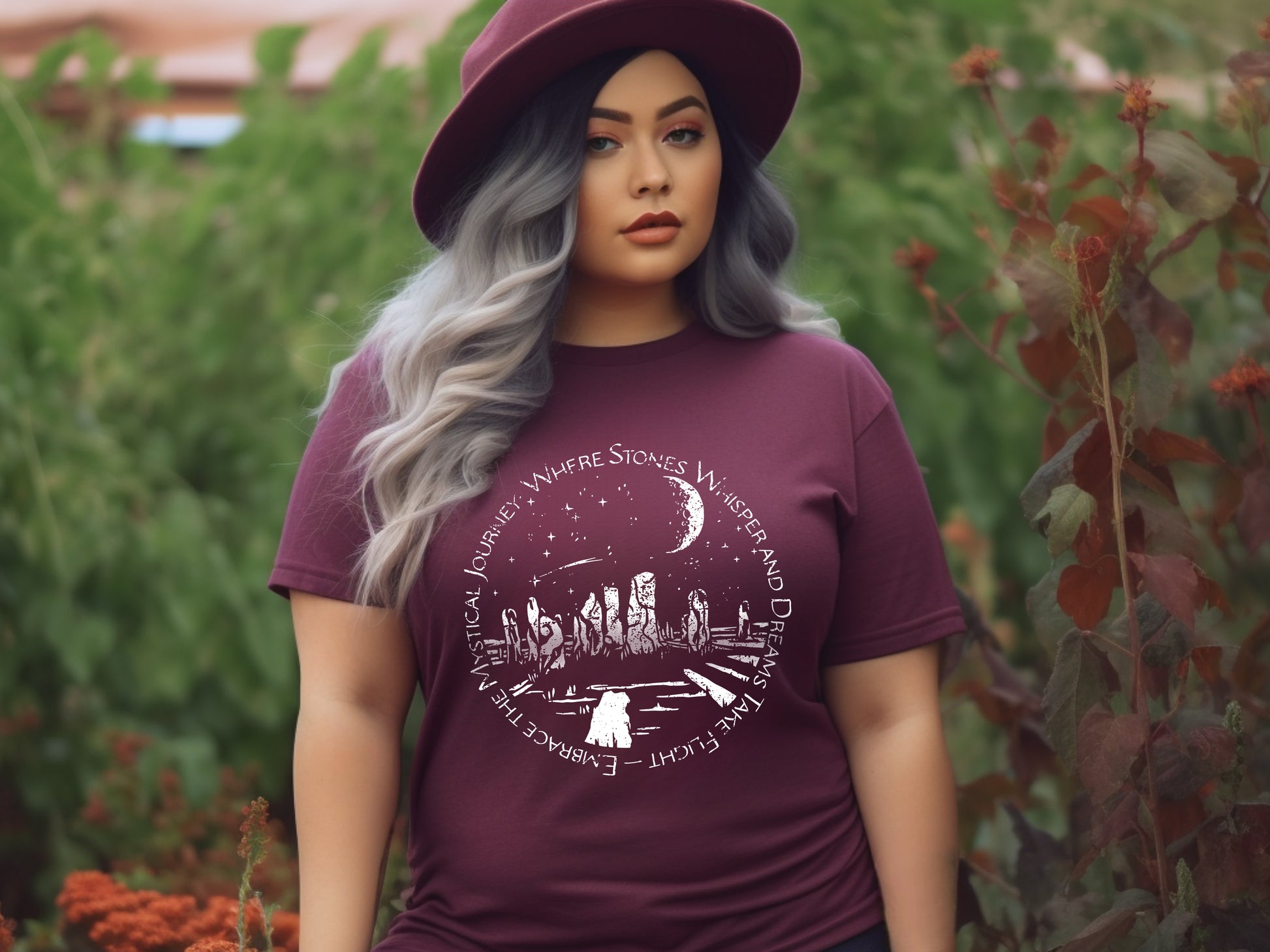 Mystical Stones t-shirt inmaroon