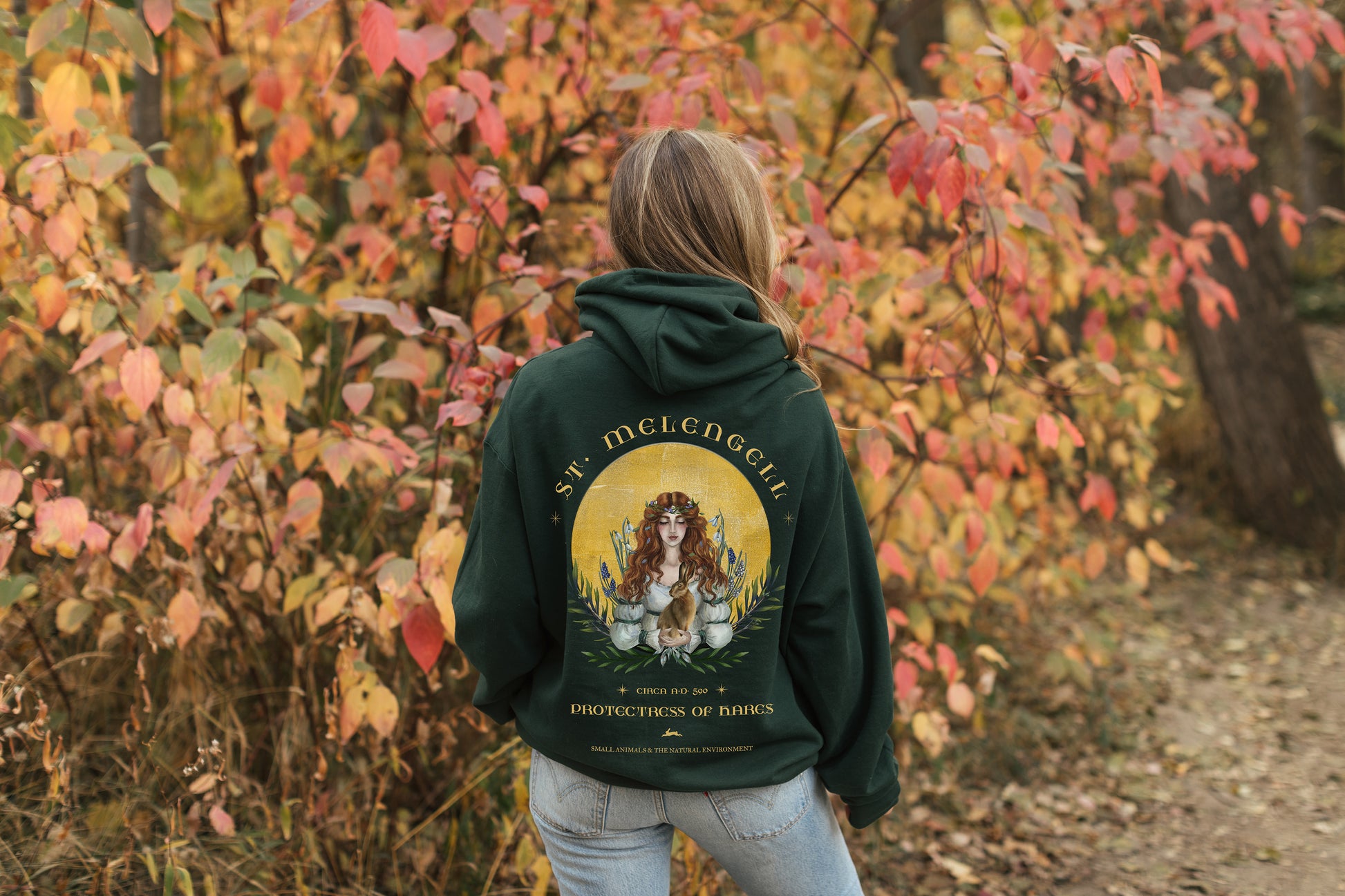 St Melangell Hoddie in Forest